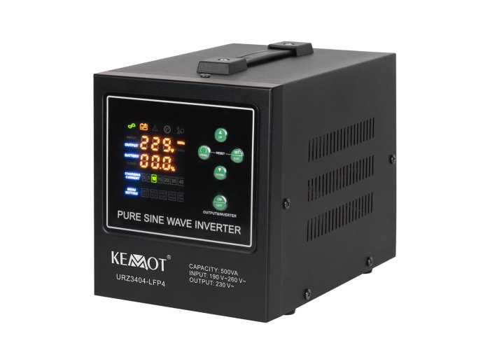 Zasilacz awaryjny KEMOT PROsinus-500-LiFePo4 przetwornica z czystym przebiegiem sinusoidalnym i funkcją ładowania 12V 230V 500VA/300W