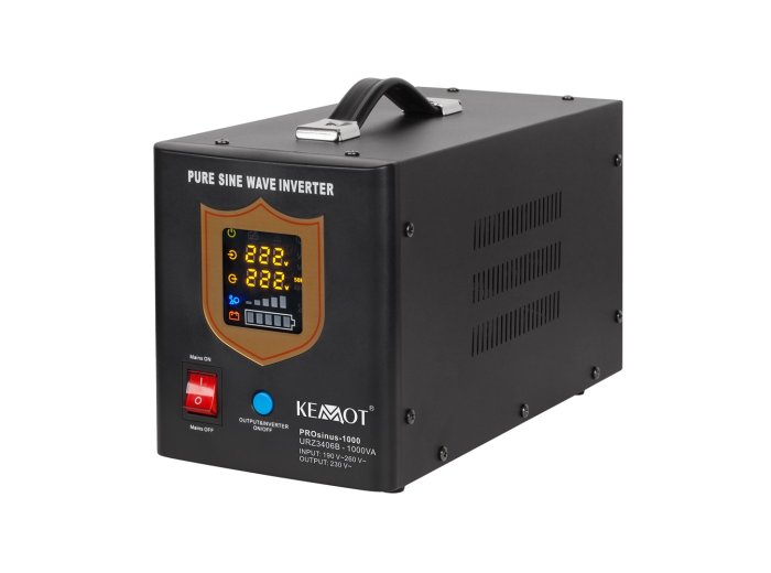Zasilacz awaryjny KEMOT PROsinus-1000 przetwornica z czystym przebiegiem sinusoidalnym i funkcją ładowania 12V 230V 1000VA/700W - kolor czarny