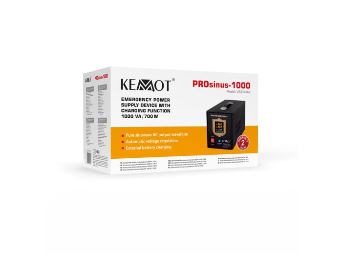Zasilacz awaryjny KEMOT PROsinus-1000 przetwornica z czystym przebiegiem sinusoidalnym i funkcją ładowania 12V 230V 1000VA/700W - kolor czarny