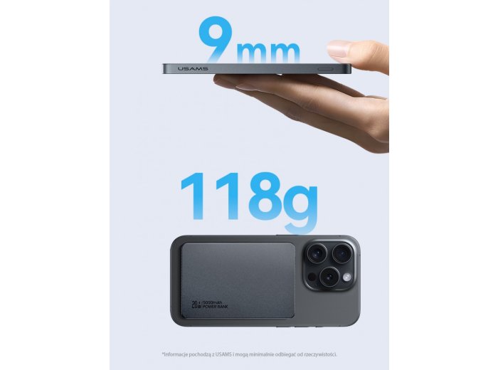 Powerbank 5000mAh 20W indukcyjny Magsafe PD Fast Charge szary