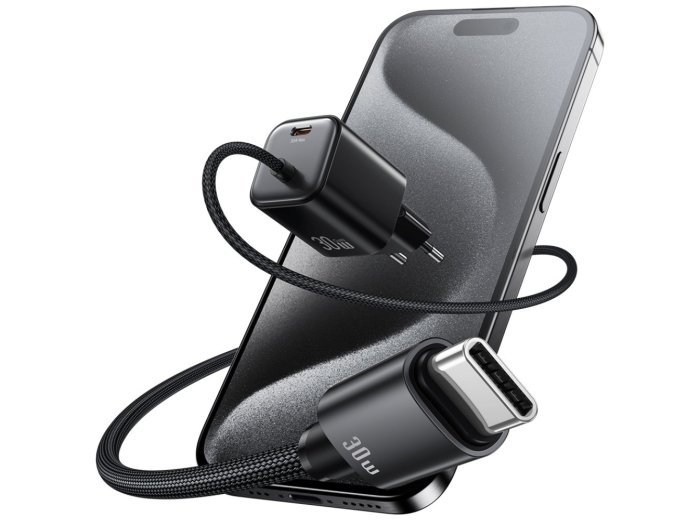 Ładowarka sieciowa JC Series CC264 30W GaN Fast Charger wbudowanykabel USB-C czarna