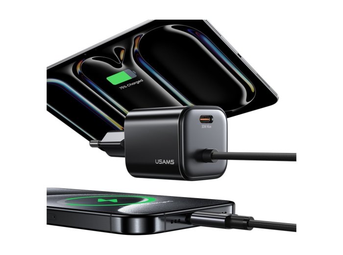Ładowarka sieciowa JC Series CC264 30W GaN Fast Charge wbudowany kabel USB-C biała
