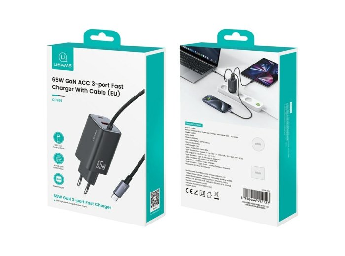 Ładowarka sieciowa JC Series CC266 65W GaN Fast Charger wbudowanykabel USB-C biała