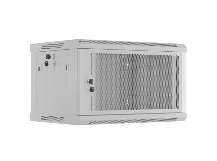 Szafa instalacyjna rack wisząca 19 cali 6U 600x450 drzwi perforowane (flat pack) szara