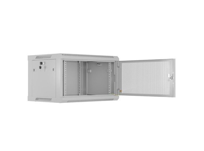 Szafa instalacyjna rack wisząca 19 cali 6U 600x450 drzwi perforowane (flat pack) szara