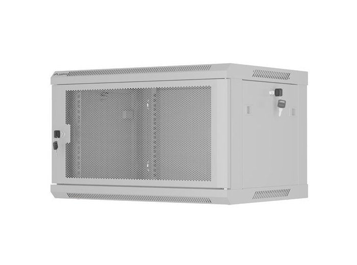 Szafa instalacyjna rack wisząca 19 cali 6U 600x450 drzwi perforowane (flat pack) szara