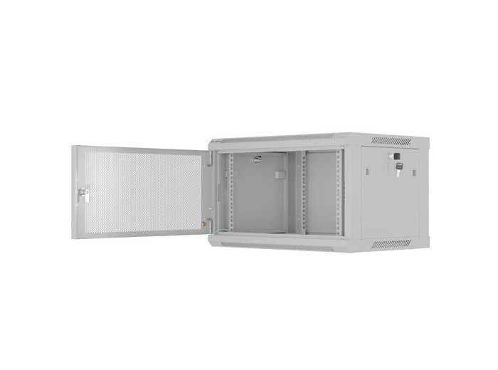 Szafa instalacyjna rack wisząca 19 cali 6U 600x450 drzwi perforowane (flat pack) szara