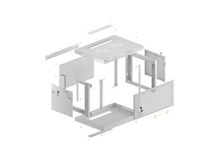 Szafa instalacyjna rack wisząca 19 cali 6U 600x450 drzwi perforowane (flat pack) szara