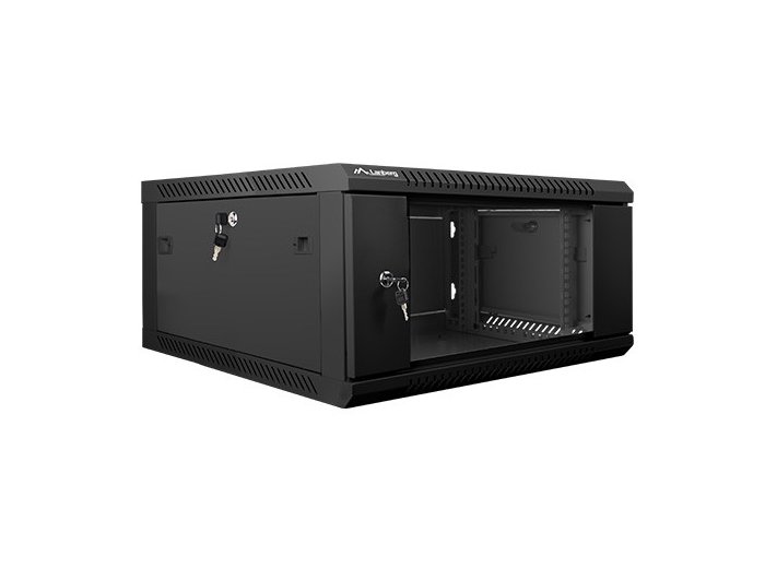 Szafa instalacyjna wisząca 19 cali 4U 600X600mm czarna (drzwi szklane)