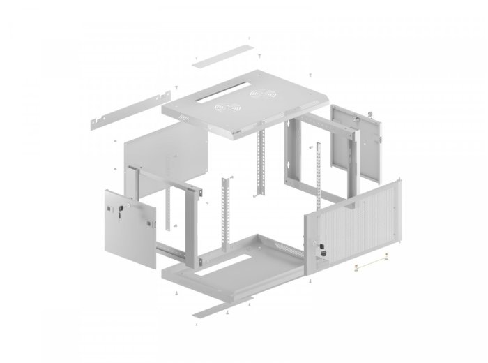 Szafa instalacyjna rack wisząca 19 cali 6U 600x600 szara drzwi perforowane (flat pack)