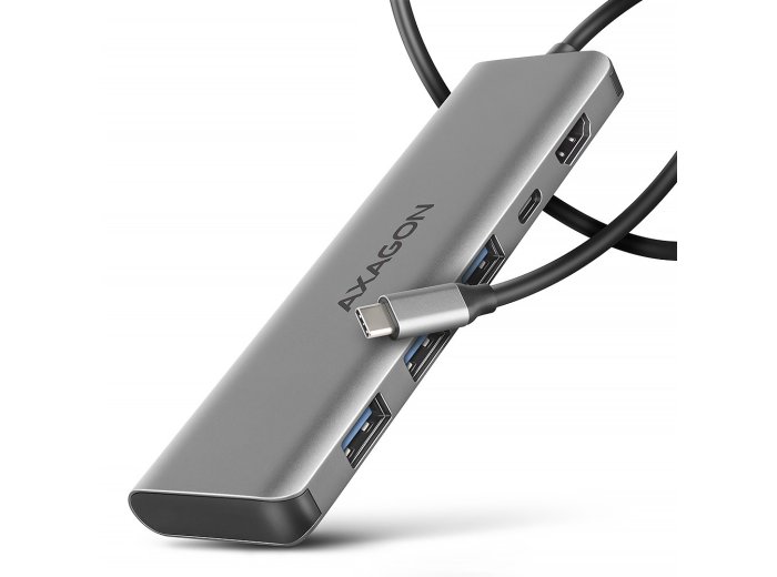 Axagon HMC-5H USB-C 3.2 Gen 1 hub 3x USB-A 4K HDMI PD 100W - Silber Przewodowa USB 3.2 Gen 1 (3.1 Gen 1) Type-C Srebrny
