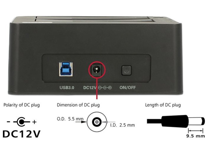 DeLOCK 62661 stacja dokująca do dysków twardych USB 3.2 Gen 1 (3.1 Gen 1) Type-B Czarny