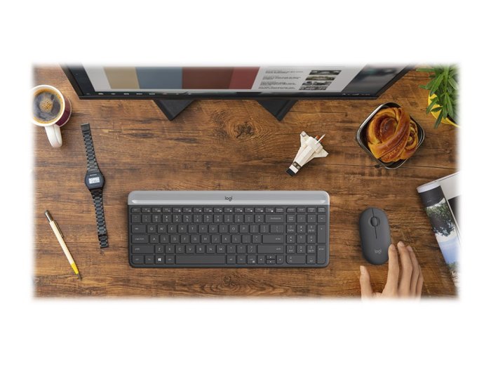 Logitech 920-009260 klawiatura Dołączona myszka Biuro RF Wireless QWERTZ Czeski Grafitowy