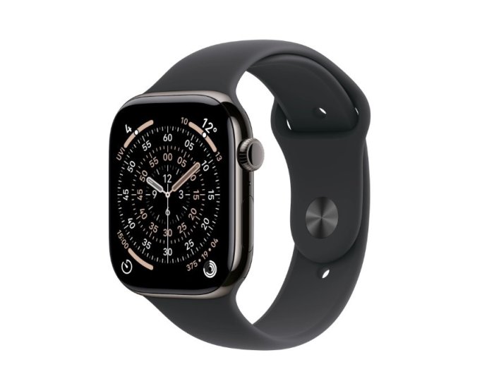 Watch Series 11 GPS + Cellular, koperta 42 mm z tytanu w kolorze łupku, pasek sportowy w kolorze czarnym - rozmiar S/M