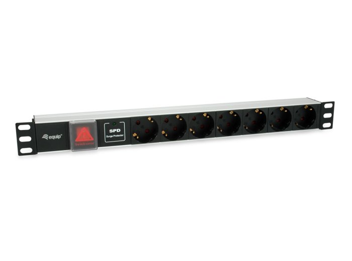 Equip 333309 rozdzielacz zasilania PDU 7 x gniazdo sieciowe 1U Czarny, Srebrny