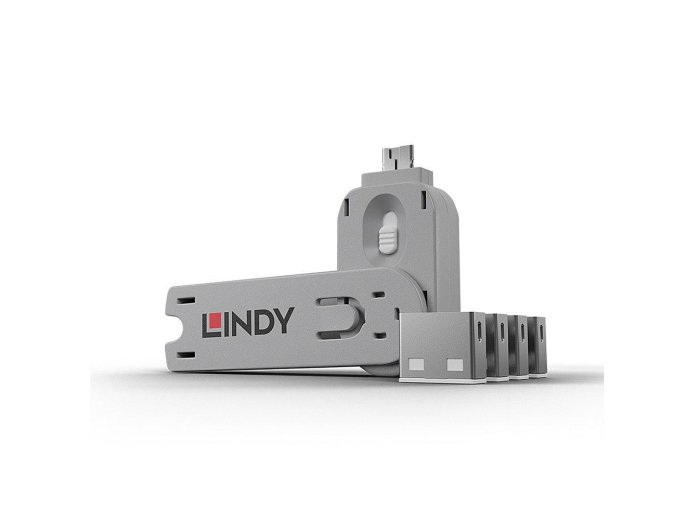 Lindy 40454 bloker portów Blokada portu + klucz USB Typu-A Biały Kopolimer akrylonitrylo-butadieno-styrenowy (ABS) 5 szt.