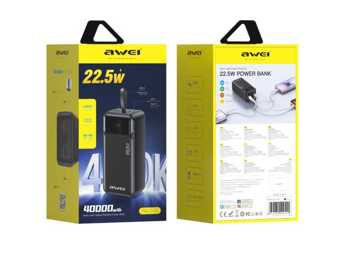 Powerbank 40000mAh 22,5W PA-105 PD 3xUSB-C