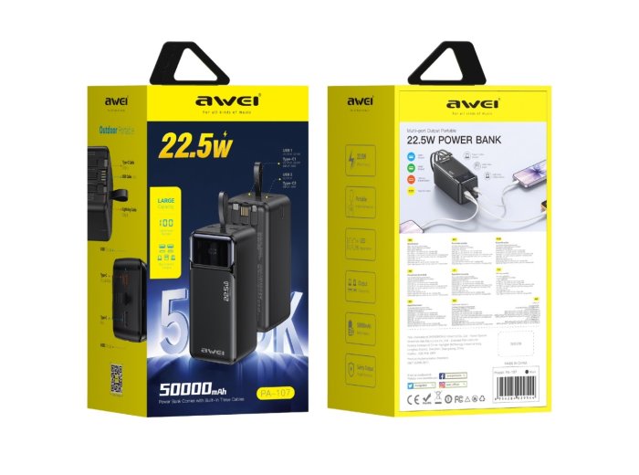 Powerbank 50000mAh 22,5W PA-107 PD 3xUSB