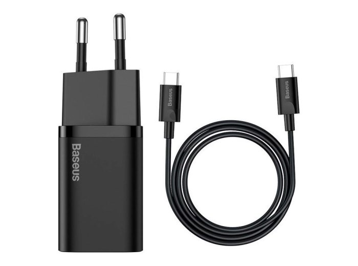 BASEUS ŁADOWARKA SIECIOWA Z KABLEM USB-C DO USB-C TZCCSUP-L01 SUPER SI 1C 25W CZARNA