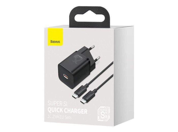BASEUS ŁADOWARKA SIECIOWA Z KABLEM USB-C DO USB-C TZCCSUP-L01 SUPER SI 1C 25W CZARNA