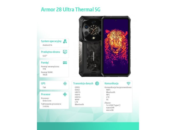 Smartfon Armor 28 Ultra Thermal 5G 16/1TB IP69K czarny