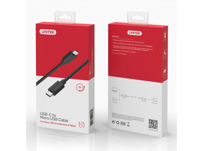 Kabel USB TYP-C DO microUSB 2.0; 1m; Y-C473BK