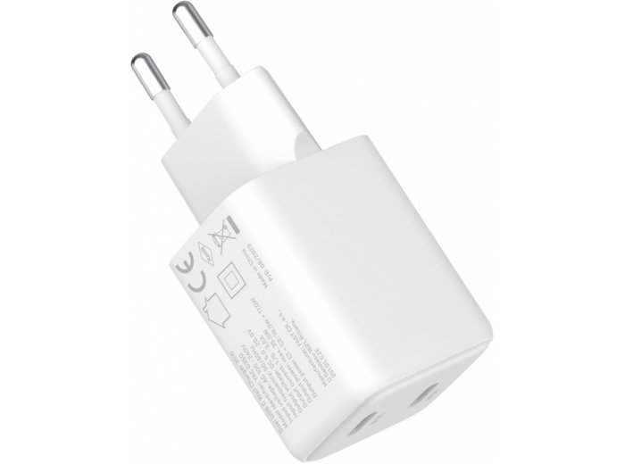 Ładowarka sieciowa USB C 2x18W 3A Power delivery 3.0 QC3.0 Biała