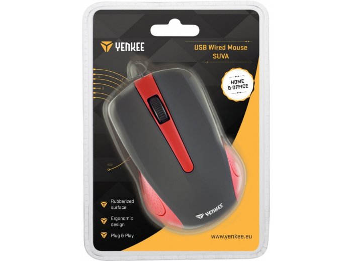 Mysz przewodowa USB 3 przyciski, gumowana powierzchnia