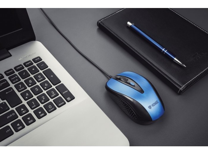 Mysz przewodowa USB , 4 przyciski, optyczna, symetryczna, Błękit