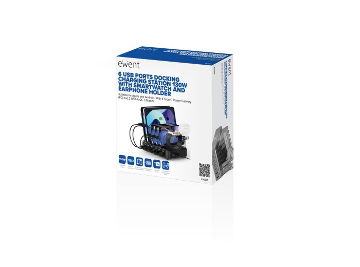 EWENT ŁADOWARKA SIECIOWA 130W 6-PORTOWA, 4X USB-C