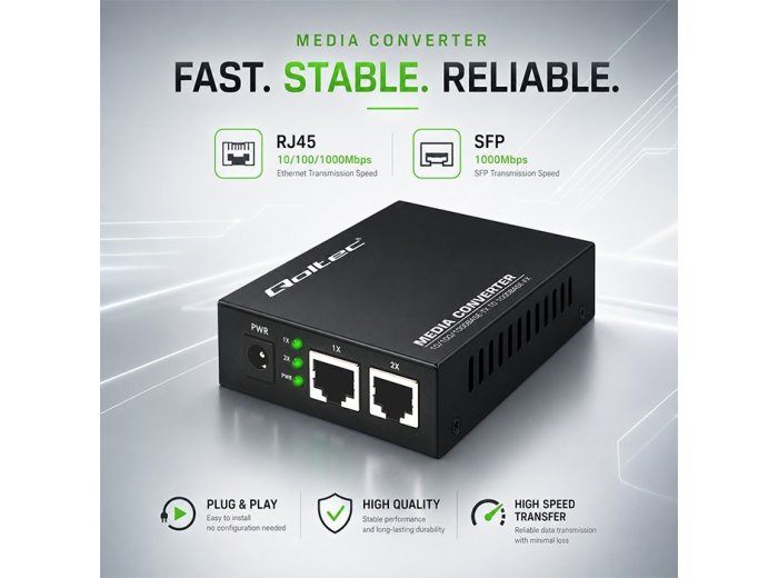 Dwukierunkowy media konwerter SWITCH Ethernet 2xRJ45 2xSFP | 1000Mb/s | 5V