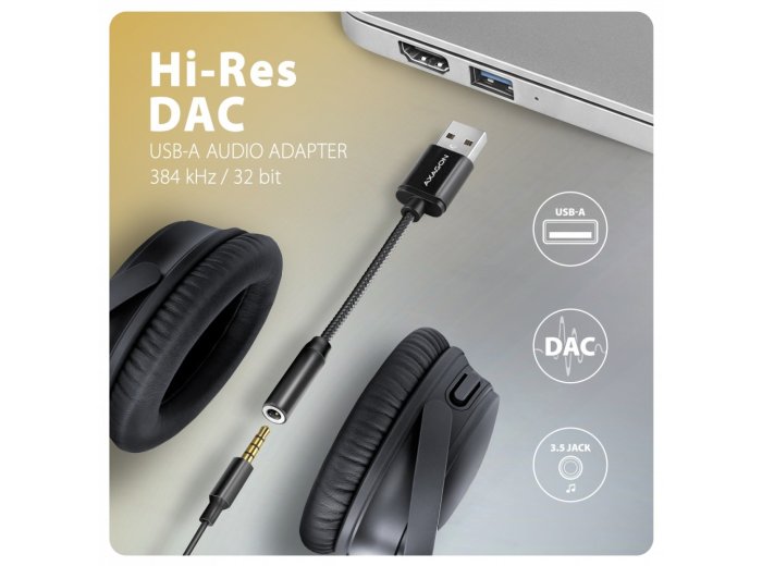 ADA-HA Zewnętrzna karta dźwiękowa USB-A 32bit DAC, 384kHz, 3.5mm (F) złącze