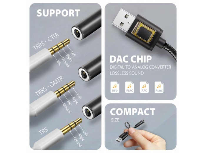 ADA-HA Zewnętrzna karta dźwiękowa USB-A 32bit DAC, 384kHz, 3.5mm (F) złącze