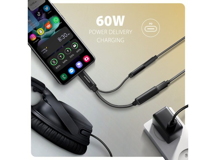ADA-HCPD Zewnętrzna karta dźwiękowa USB-C 32bit DAC 3.5mm (F) złącze, 384kHz + PD 60W