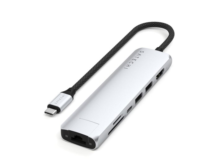 Satechi USB-C 7-w-1 Slim Multi Port Adapter Ethernet Srebrny