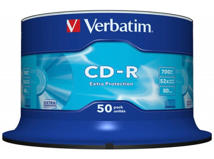 Płyta CD-R VERBATIM, 700MB, prędkość 52x, cake, 50szt., ekstra ochrona