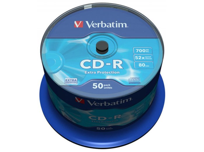 Płyta CD-R VERBATIM, 700MB, prędkość 52x, cake, 50szt., ekstra ochrona