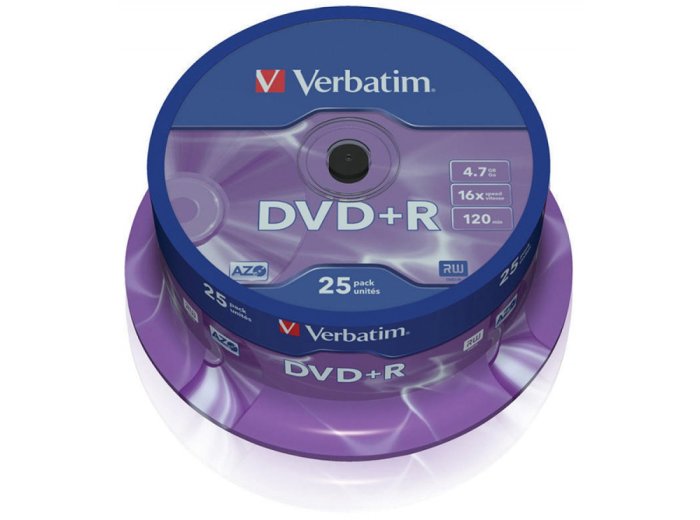 Płyta DVD+R VERBATIM AZO, 4,7GB, prędkość 16x, cake, 25szt., srebrny mat