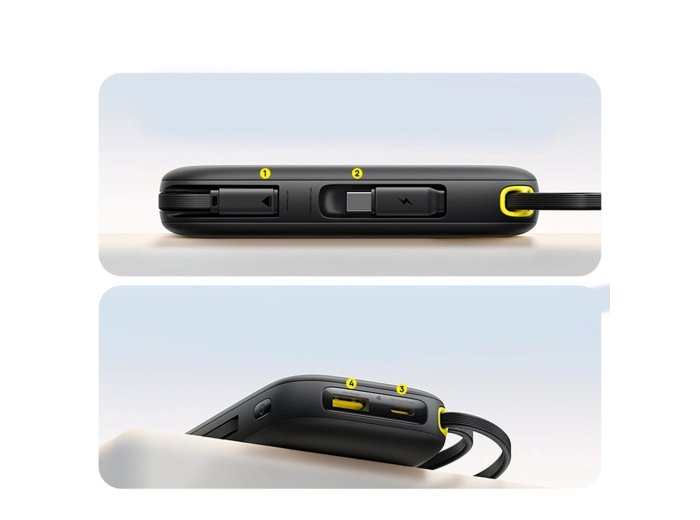 Baseus EnerFill FC31 Powerbank z wyświetlaczem cyfrowym z 2 wbudowanymi kablami USB-C 20000mAh 45W Czarny