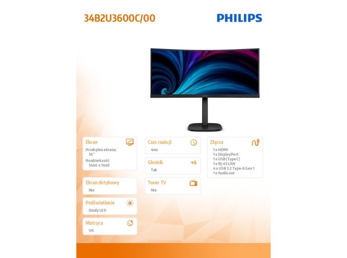 Monitor 34B2U3600C 34 cale Curved VA HDMIx2 DP HAS RJ-45