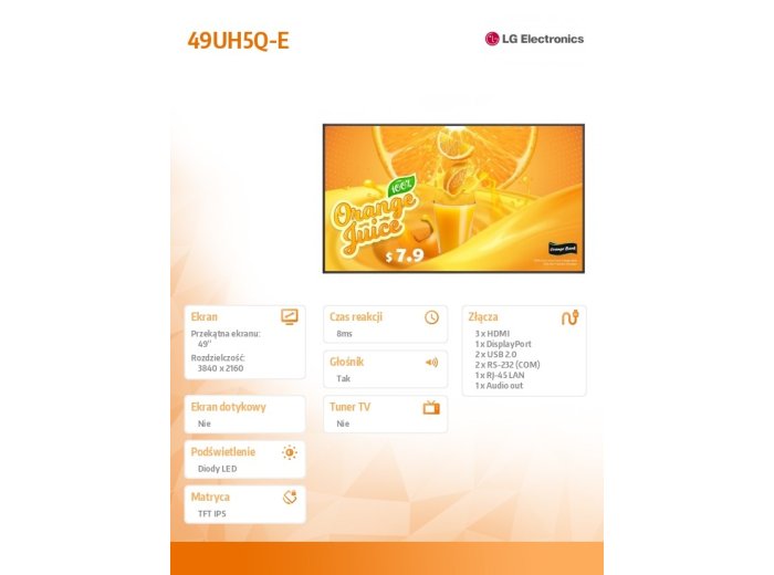 Monitor wielkoformatowy 49 cali 49UH5Q-E 500cd/m2 UHD 24/7