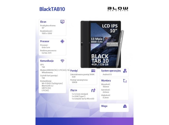 Tablet BlackTAB10 4/128GB 4G LTE 10 cali Czarny