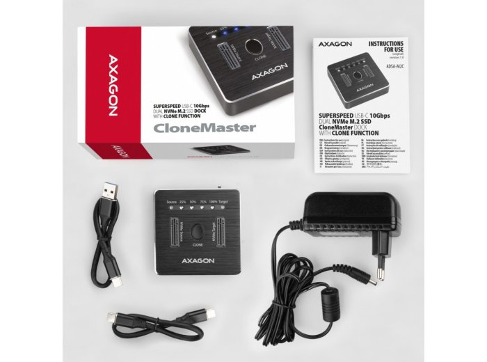 ADSA-M2C ALU Stacja dokująca, USB-C 3.2 Gen 2 - 2x M.2 NVMe SSD CLONE MASTER