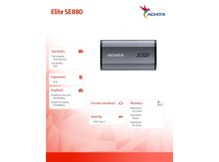 Dysk zewnętrzny SSD SE880 2TB USB3.2A/C Gen2x2