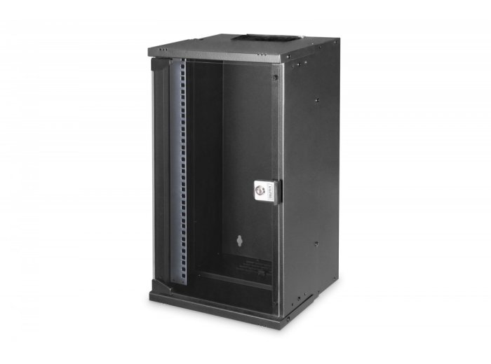 Szafa sieciowa wisząca 10 cali 12U, SOHO PRO 595 x 315 x 300 mm, nośność 60kg, drzwi szyba, niezłożona, Czarna