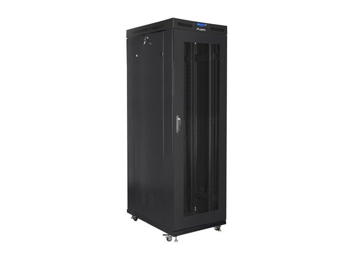Szafa instalacyjna rack stojąca 19 cali 37U 800x1000 czarna drzwi perforowane LCD ( Flat pack)