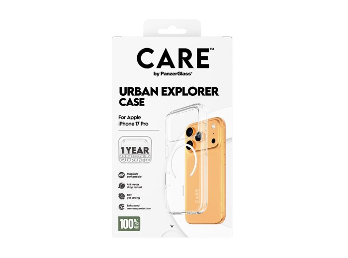 PanzerGlass CARE™ by ® Urban Explorer Case Transparent w. White MagSafe iPhone 17 Pro pokrowiec na telefon komórkowy Przezroczysty
