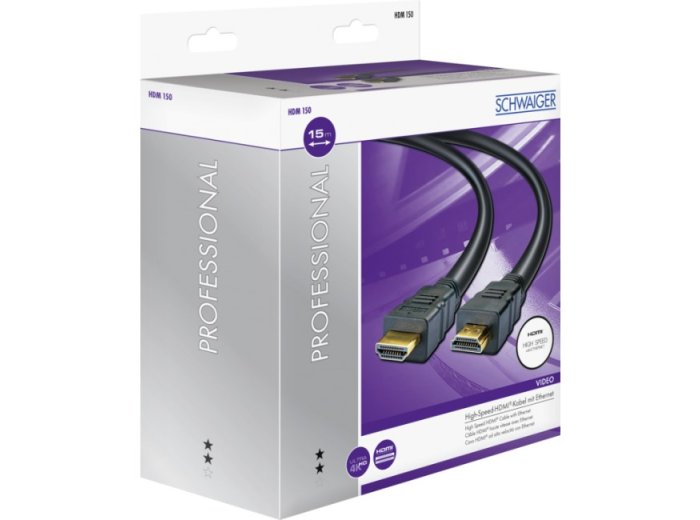 Schwaiger HDM150 013 kabel HDMI 15 m HDMI Typu A (Standard) Czarny, Złoto