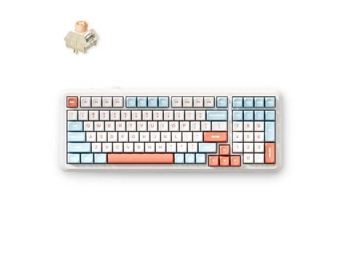 MCHOSE K99 V2 klawiatura Gaming USB + RF Wireless + Bluetooth Pomarańczowy, Biały