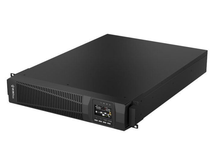 Zasilacz awaryjny UPS Rack 3000VA/2700W, 220V/50Hz, TFT LCD obrotowy, SNMP/USB/RS232/EPO, ochrona RJ45, VRLA 6×9Ah, magistrala 72V, gniazdo baterii zewn. Anderson SB50, 2×CEE 7/3, IEC C19, IEC C20, kable USB A-B, RS232 DB9, zasilający CEE–IEC ALANTEC